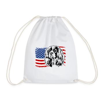 Cavalier King Charles Spaniel US America Flag - Drawstring Bag - white - Front