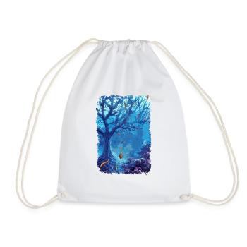 underwater aquarium sea fish lake coral - Drawstring Bag - white - Front