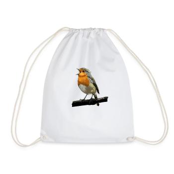 European robin bird watching songbird gift - Drawstring Bag - white - Front