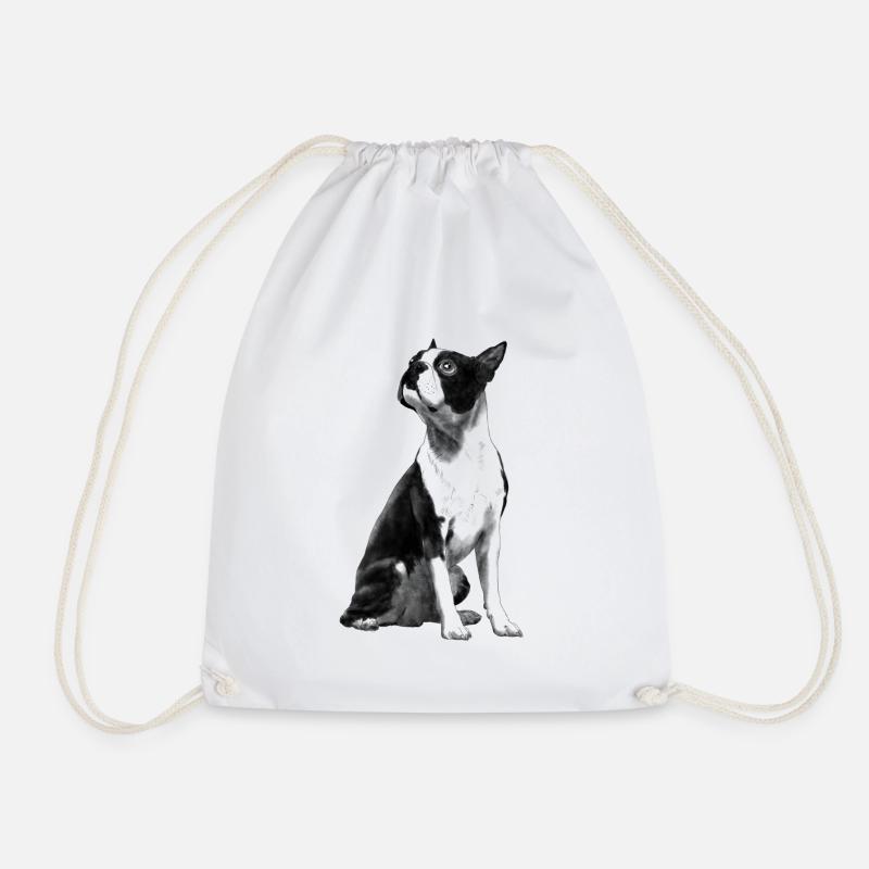 Sitzender Boston Terrier Hund - Turnbeutel - Weiß