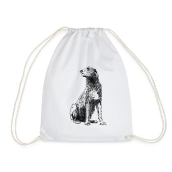 Sitting Irish Wolfhound Dog - Drawstring Bag - white - Front