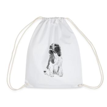 Sitting Welsh Springer Spaniel Dog - Drawstring Bag - white - Front