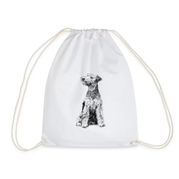 Sitting Welsh Terrier Dog - Drawstring Bag - white - Front