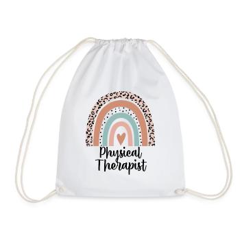 Physical Therapist Rainbow Leopard Funny Gift - Drawstring Bag - white - Front