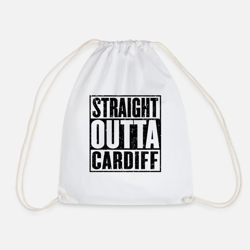 Straight Outta Cardiff - Drawstring Bag - white