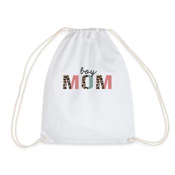 boy mom Leopard Print Funny - Drawstring Bag - white - Front