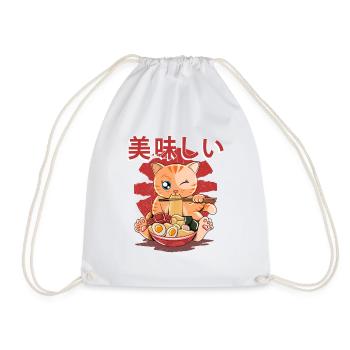 Ramen essende Katze Kawaii Anime Baka japanisches - Turnbeutel - Weiß - Vorne