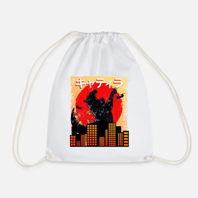 Catzilla Japanese sunset funny Japan - Drawstring Bag - white