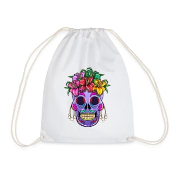 Day of the Dead Skull Flora Flower Ornament - Drawstring Bag - white - Front