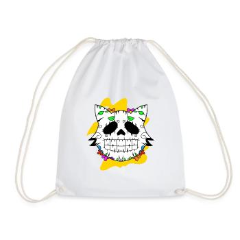 Day of the dead Katze mit Blumen mexikanisches - Turnbeutel - Weiß - Vorne