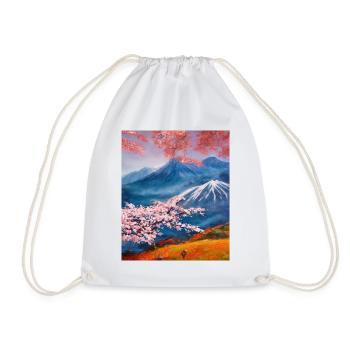Haruno Japanese Cherry Blossom Illustration Japan - Drawstring Bag - white - Front