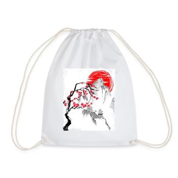 Haruno Japanese Cherry Blossom Illustration Japan - Drawstring Bag - white - Front