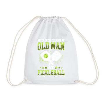 Old man at the pickleball Pickelball - Drawstring Bag - white - Front
