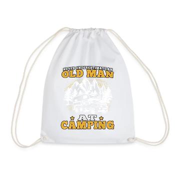 camping Old man camping caravan holiday - Drawstring Bag - white - Front