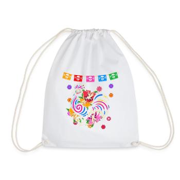 Day of the dead colored rooster mexican - Drawstring Bag - white - Front