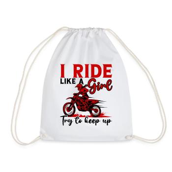 Motocross Girl Motocross Woman Offroad Motorcycle - Drawstring Bag - white - Front