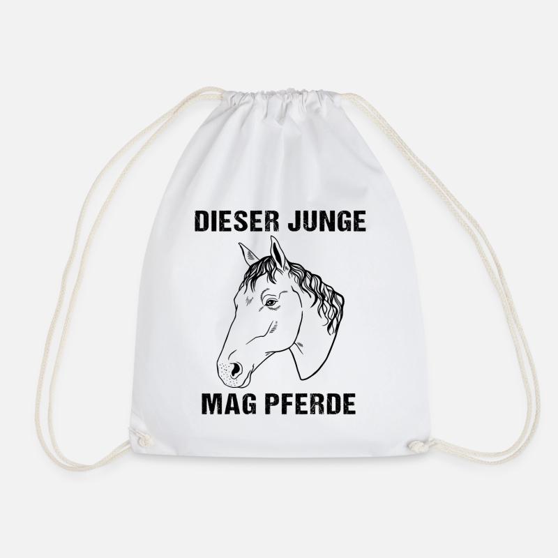 Dieser Junge mag Pferde - Herz und Hufe - Turnbeutel - Weiß