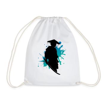 Samurai Fighting Spirit Ink Splash Art - Drawstring Bag - white - Front