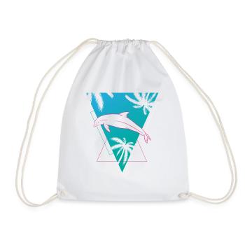 Retro Dolphin Tropics Dream Graphic - Drawstring Bag - white - Front
