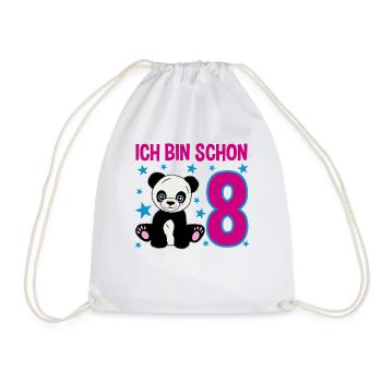 Acht Jahre – Pandastarker Tag - Turnbeutel - Weiß - Vorne