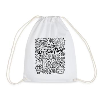 It's Not Late – It's African Time - Drawstring Bag - white - Front