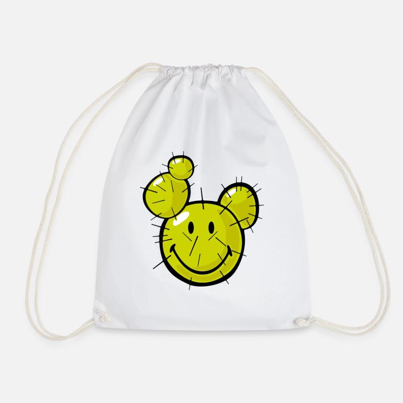 Smiley Cactus - Drawstring Bag - white