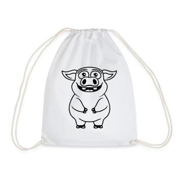 Comic happy little pig - Drawstring Bag - white - Front
