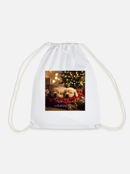 Famlie, Weihnachten und Welpen - Turnbeutel - Weiß