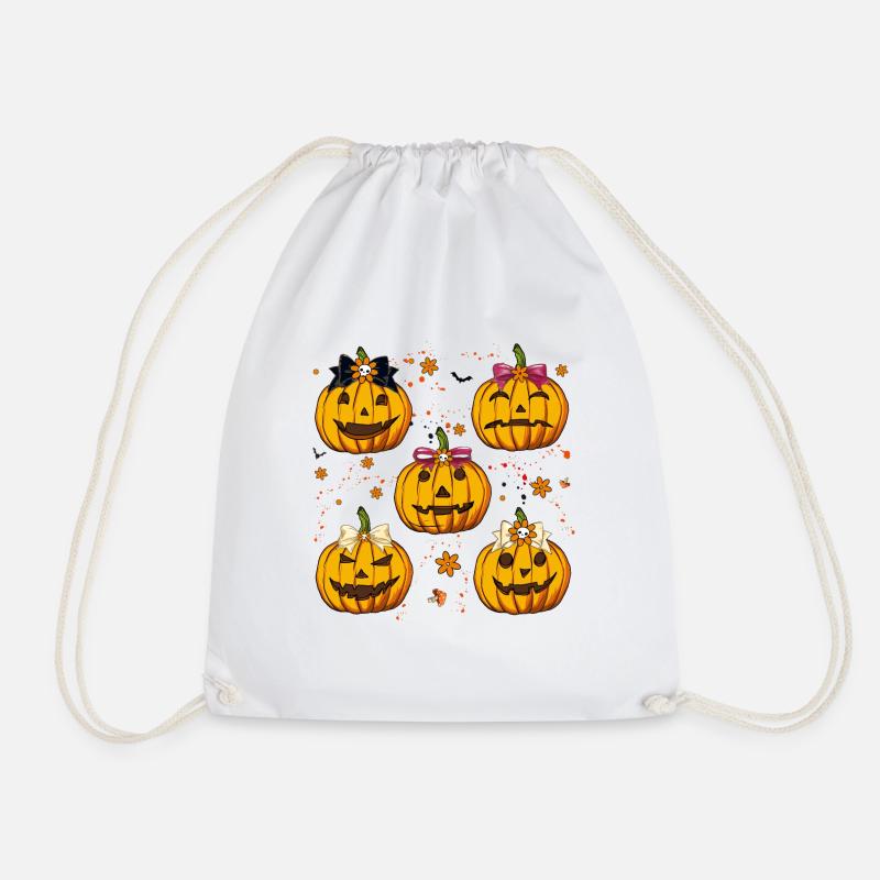 Halloween Pumpkin, Coquette Bow, Fall season - Drawstring Bag - white