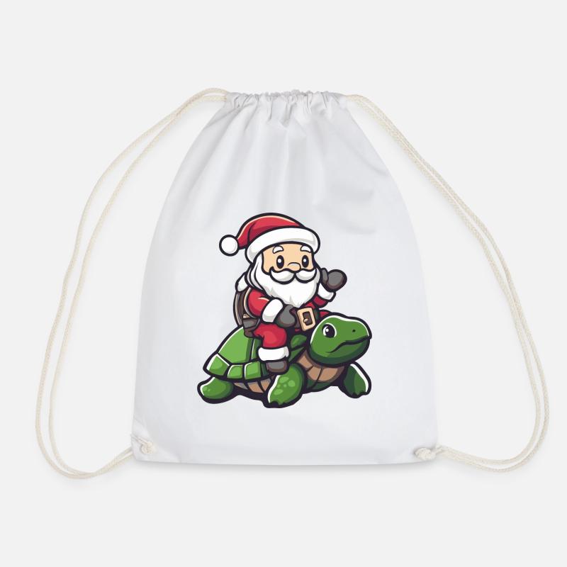 Turtle Santa Claus Cartoon - Drawstring Bag - white