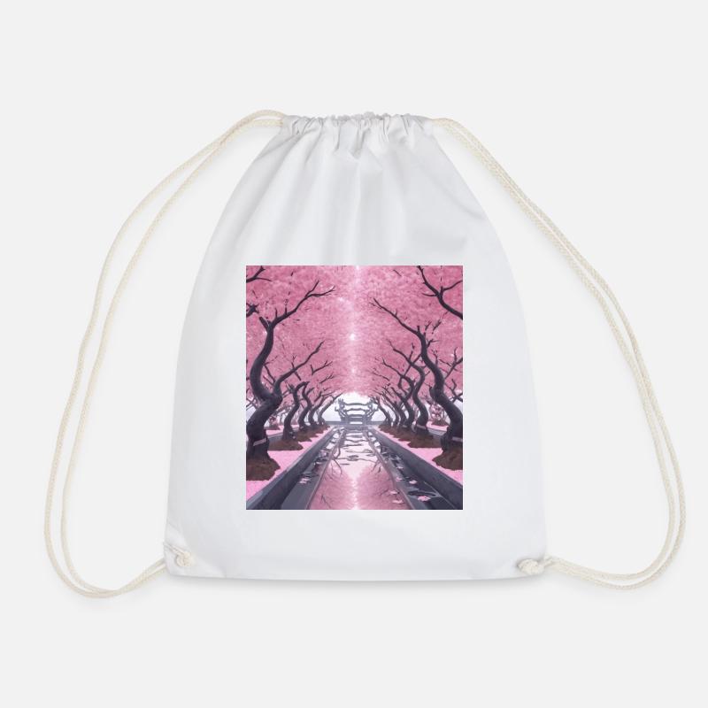 Cherry blossom tunnel - Drawstring Bag - white