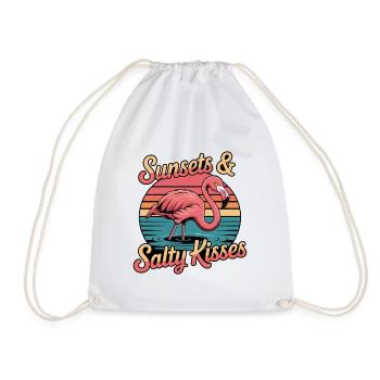 Flamingo Sunsets And Salty Kisses Summer Vacation - Drawstring Bag - white - Front