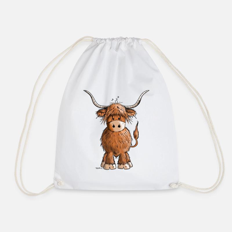 Scottish Highland Cattle - Drawstring Bag - white