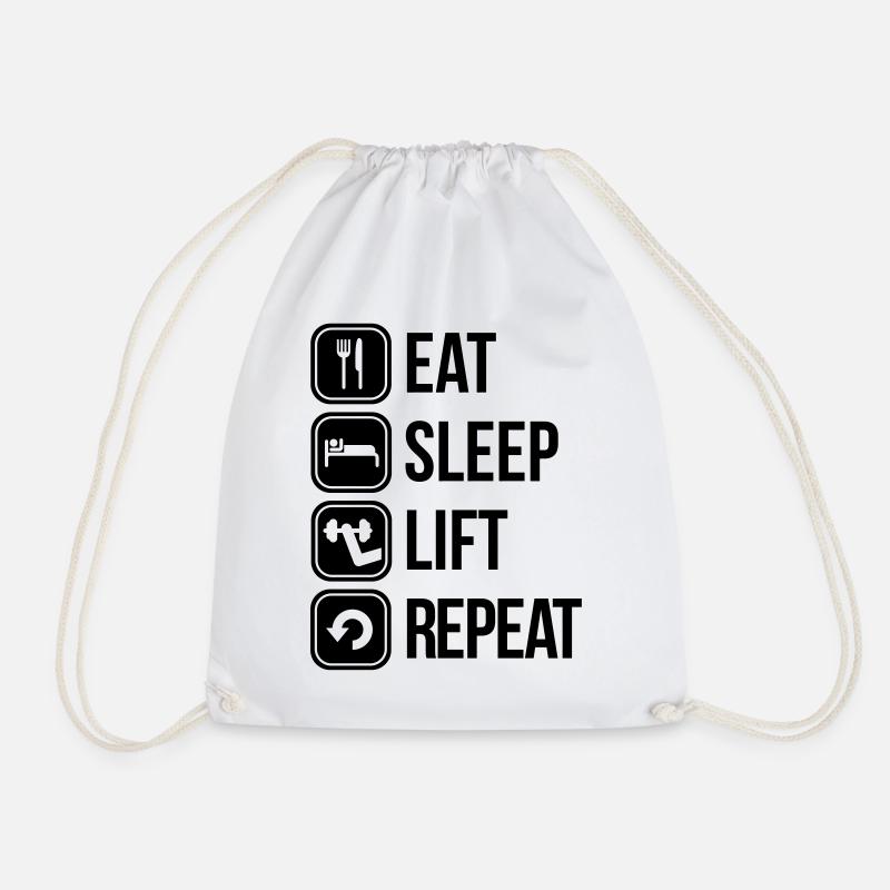 eat sleep lift repeat - Drawstring Bag - white