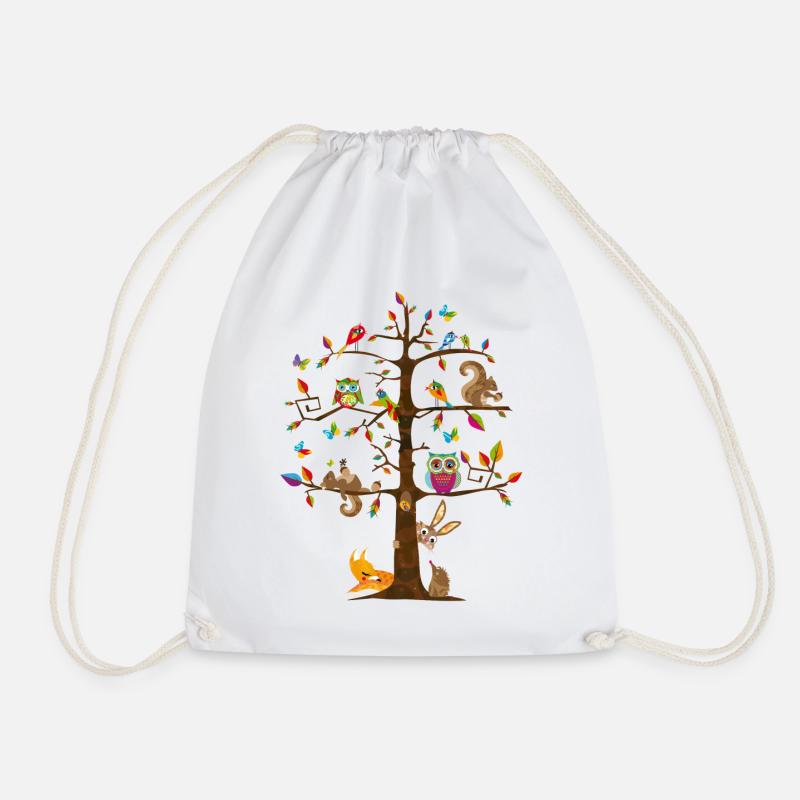 colorful animals on a tree - Drawstring Bag - white