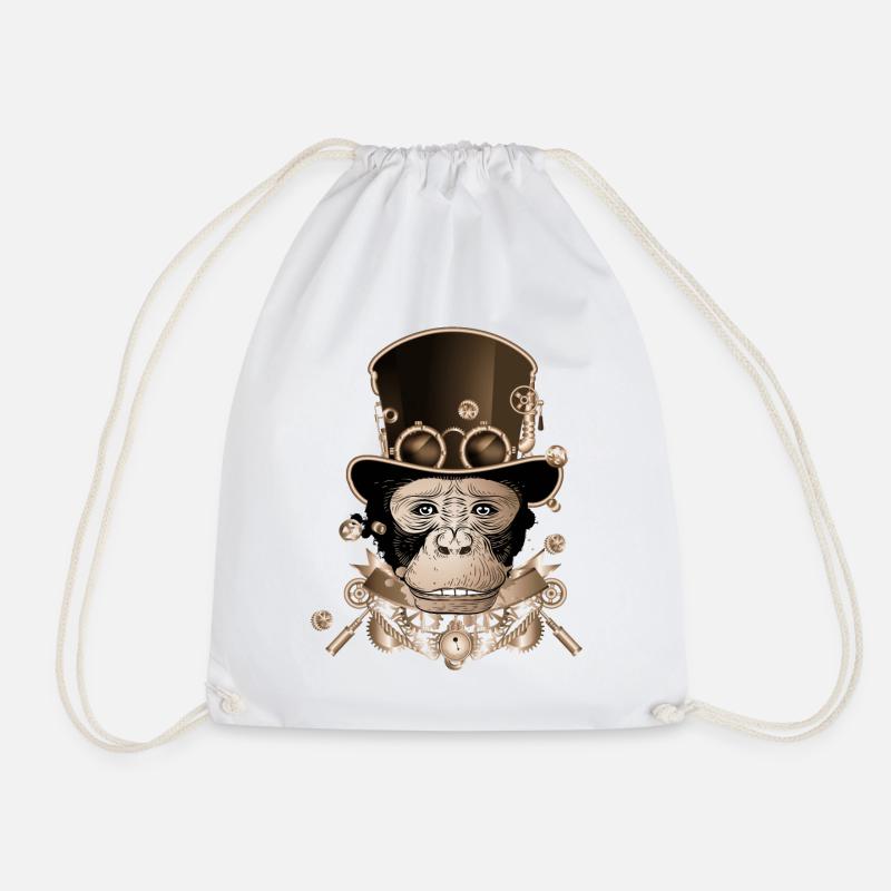 Steampunk Affe mit antiken Zylinder Hut Look - Turnbeutel - Weiß