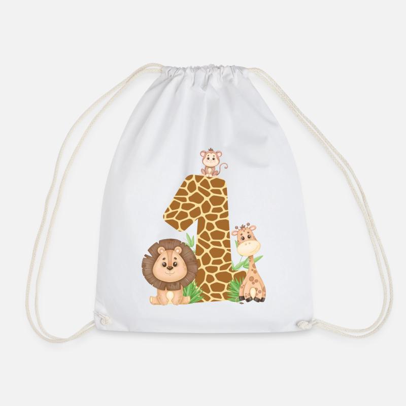 1. Geburtstag Dschungeltiere Giraffe Löwe Affe - Turnbeutel - Weiß