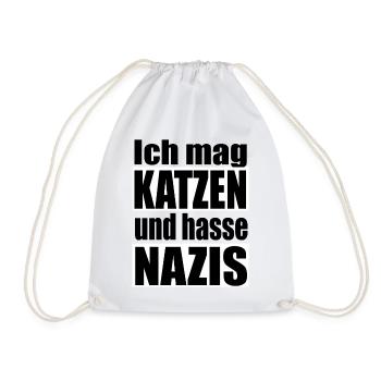 mag Katzen hasse Nazis - Turnbeutel - Weiß - Vorne