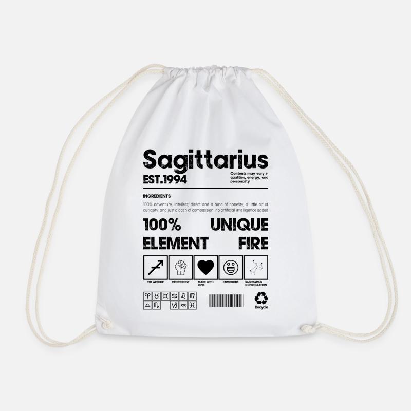 Black Minimal Square - Drawstring Bag - white