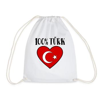 100 Percent Turk Turkey Flag Heart - Drawstring Bag - white - Front