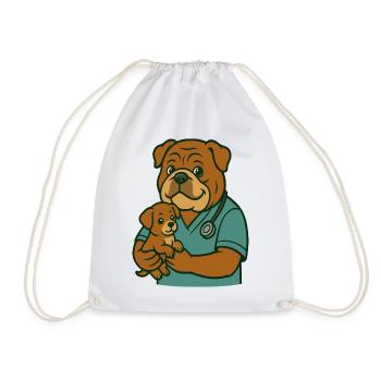 Bouledogue vétérinaire tenant chiot mignon animal dessin animé - Sac de sport léger - blanc - Devant