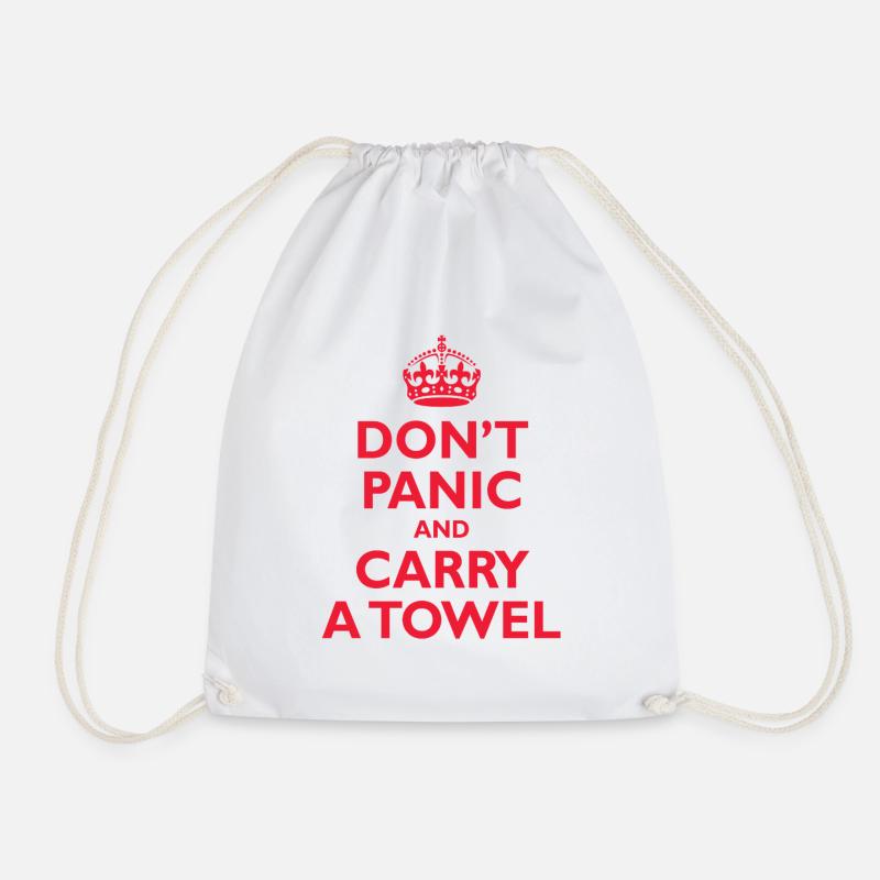 Don’t Panic and Carry a Towel - Drawstring Bag - white