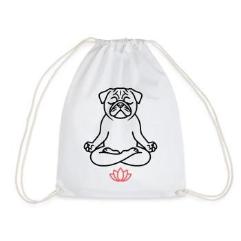 Pug Yoga Meditation Outline - Drawstring Bag - white - Front