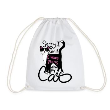 I Have Plans Cat Graphic - Drawstring Bag - white - Front