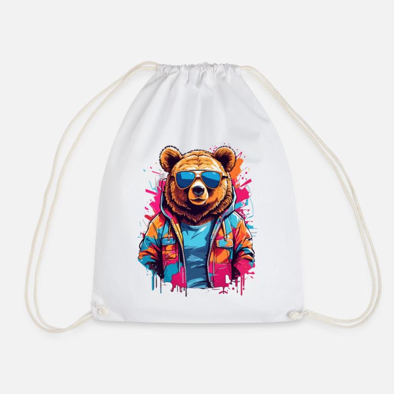Neonbär in bunter Hoodie - Turnbeutel - Weiß