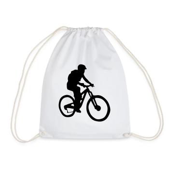 mountain biker silhouette - Drawstring Bag - white - Front