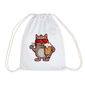 Cool cat with beer and sunglasses - Drawstring Bag - white - Front