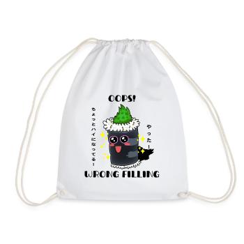 Cute Sushi Kawaii Green Roll Funny Food Cartoon - Drawstring Bag - white - Front