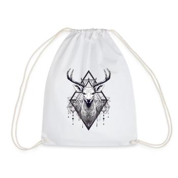 black and white deer boho style - Drawstring Bag - white - Front
