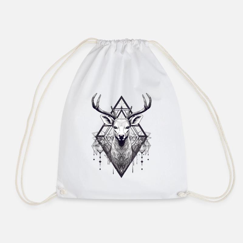 Schwarz-weißer Hirsch-Boho-Stil - Turnbeutel - Weiß